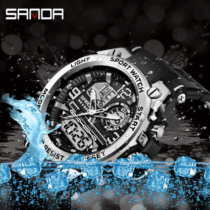 SANDA G Style Men Digital Alarm Watch Military Sports Watches Dual Display Waterproof Electronic Wristwatch Relogio Masculino